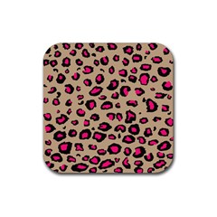 Pink Leopard 2 Rubber Coaster (square)  by TRENDYcouture