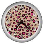 Pink Leopard 2 Wall Clocks (Silver) 