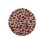 Pink Leopard 2 Rubber Round Coaster (4 pack) 