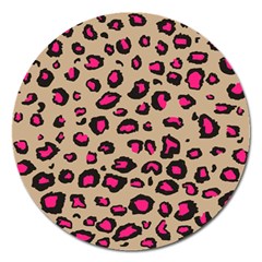 Pink Leopard 2 Magnet 5  (round) by TRENDYcouture