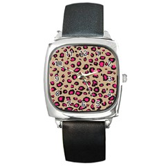 Pink Leopard 2 Square Metal Watch by TRENDYcouture