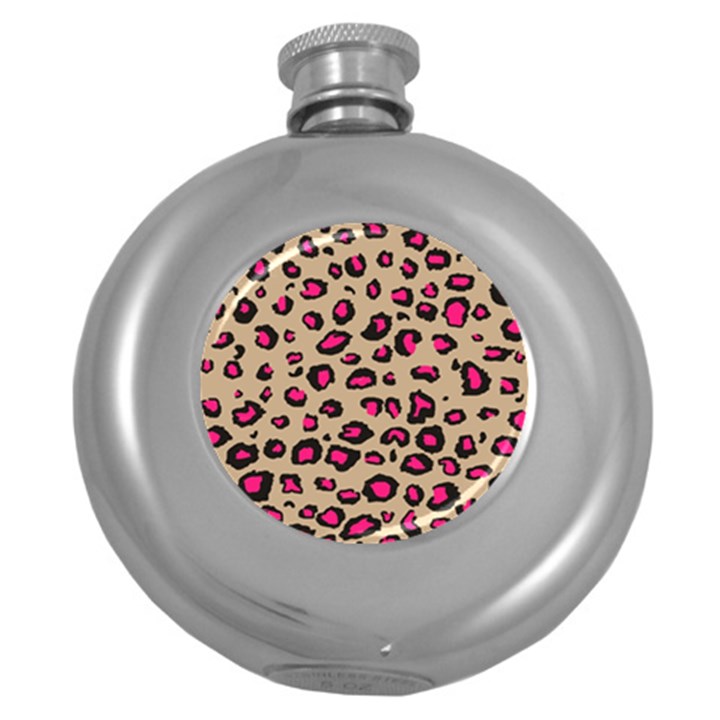 Pink Leopard 2 Round Hip Flask (5 oz)