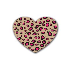 Pink Leopard 2 Rubber Coaster (heart)  by TRENDYcouture