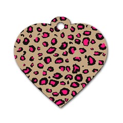 Pink Leopard 2 Dog Tag Heart (two Sides)