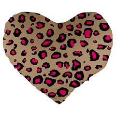 Pink Leopard 2 Large 19  Premium Heart Shape Cushions