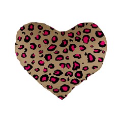 Pink Leopard 2 Standard 16  Premium Flano Heart Shape Cushions by TRENDYcouture