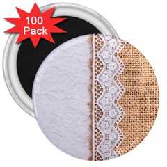 Parchement,lace And Burlap 3  Magnets (100 Pack) by NouveauDesign