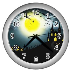 Halloween landscape Wall Clocks (Silver) 