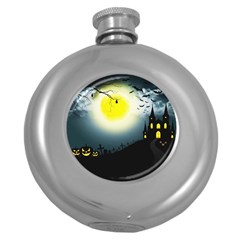 Halloween landscape Round Hip Flask (5 oz)