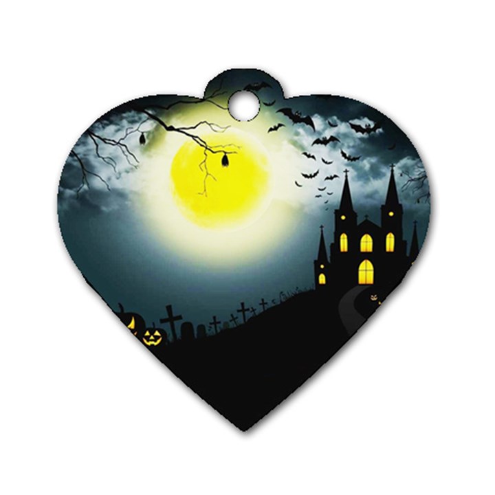 Halloween landscape Dog Tag Heart (One Side)