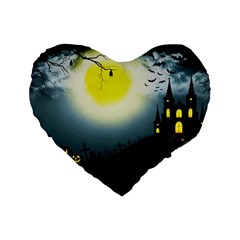 Halloween Landscape Standard 16  Premium Flano Heart Shape Cushions by ValentinaDesign