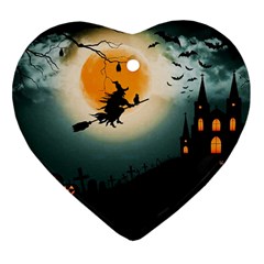 Halloween Landscape Heart Ornament (two Sides) by ValentinaDesign