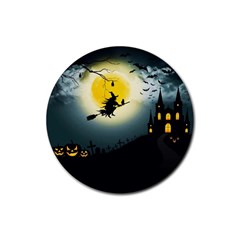 Halloween Landscape Rubber Round Coaster (4 Pack)  by ValentinaDesign