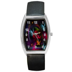 Beautiful Butterflies Rainbow Space Barrel Style Metal Watch