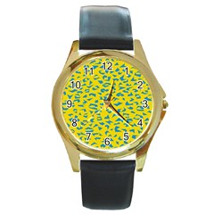 Blue Yellow Space Galaxy Round Gold Metal Watch