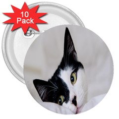 Cat Face Cute Black White Animals 3  Buttons (10 Pack) 