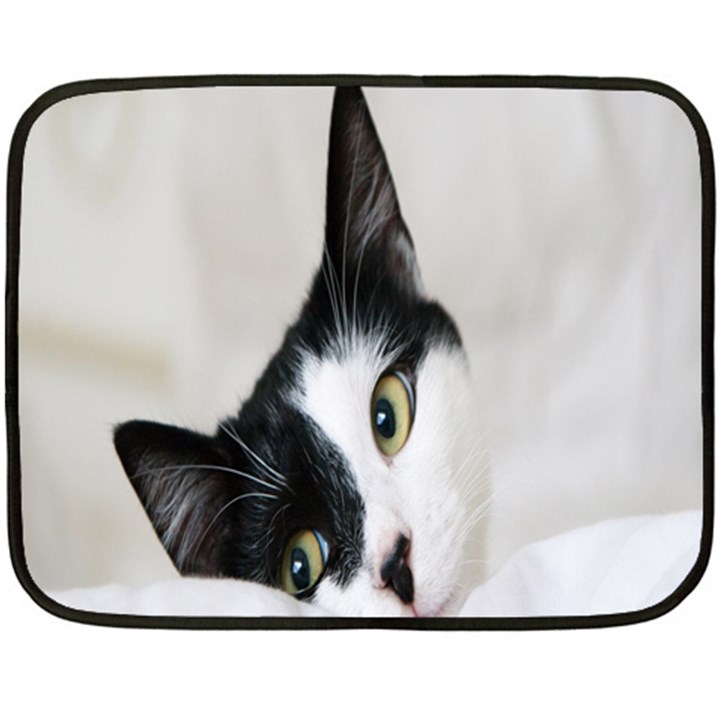 Cat Face Cute Black White Animals Double Sided Fleece Blanket (Mini) 