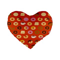 Coffee Donut Cakes Standard 16  Premium Heart Shape Cushions by Mariart