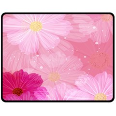 Cosmos Flower Floral Sunflower Star Pink Frame Fleece Blanket (medium)  by Mariart