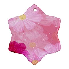 Cosmos Flower Floral Sunflower Star Pink Frame Snowflake Ornament (two Sides)