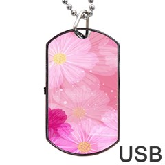 Cosmos Flower Floral Sunflower Star Pink Frame Dog Tag Usb Flash (one Side) by Mariart