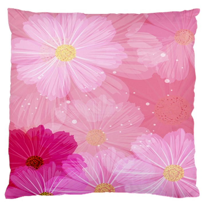 Cosmos Flower Floral Sunflower Star Pink Frame Large Flano Cushion Case (Two Sides)