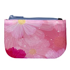 Cosmos Flower Floral Sunflower Star Pink Frame Large Coin Purse by Mariart