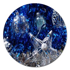 Christmas Silver Blue Star Ball Happy Kids Magnet 5  (round)