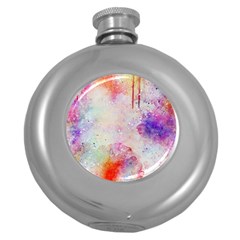 Watercolor Galaxy Purple Pattern Round Hip Flask (5 Oz) by paulaoliveiradesign