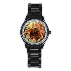 Steampunk, Steampunk Elephant With Clocks And Gears Stainless Steel Round Watch by FantasyWorld7