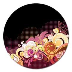 Flower Back Leaf Polka Dots Black Pink Magnet 5  (round) by Mariart