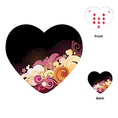 Flower Back Leaf Polka Dots Black Pink Playing Cards (heart) 