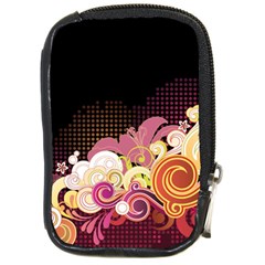 Flower Back Leaf Polka Dots Black Pink Compact Camera Cases by Mariart