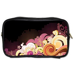 Flower Back Leaf Polka Dots Black Pink Toiletries Bags 2-side by Mariart