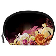 Flower Back Leaf Polka Dots Black Pink Accessory Pouches (large) 