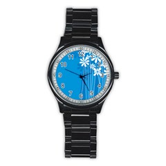 Flower Blue Stainless Steel Round Watch