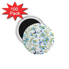 Flower Blue Butterfly Leaf Green 1 75  Magnets (100 Pack) 