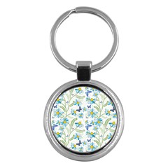 Flower Blue Butterfly Leaf Green Key Chains (round) 