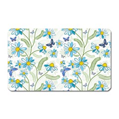 Flower Blue Butterfly Leaf Green Magnet (rectangular) by Mariart