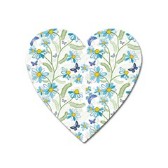 Flower Blue Butterfly Leaf Green Heart Magnet