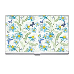 Flower Blue Butterfly Leaf Green Business Card Holders by Mariart