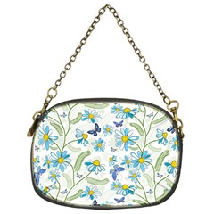 Flower Blue Butterfly Leaf Green Chain Purses (one Side)  by Mariart