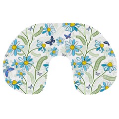 Flower Blue Butterfly Leaf Green Travel Neck Pillows by Mariart