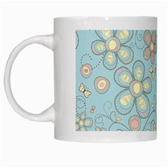 Flower Blue Butterfly Bird Yellow Floral Sexy White Mugs