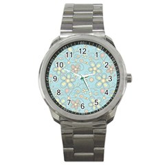 Flower Blue Butterfly Bird Yellow Floral Sexy Sport Metal Watch by Mariart