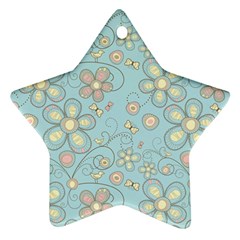Flower Blue Butterfly Bird Yellow Floral Sexy Star Ornament (two Sides)