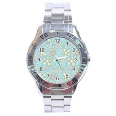 Flower Blue Butterfly Bird Yellow Floral Sexy Stainless Steel Analogue Watch