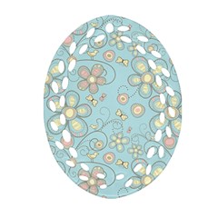 Flower Blue Butterfly Bird Yellow Floral Sexy Ornament (oval Filigree) by Mariart