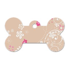 Flower Bird Love Pink Heart Valentine Animals Star Dog Tag Bone (two Sides) by Mariart