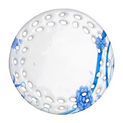 Flower Blue Sunflower Star Sexy Round Filigree Ornament (two Sides)